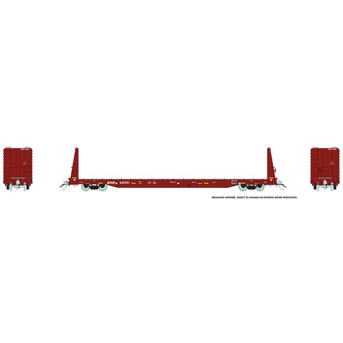 Rapido Trains 147008A HO Scale 62' Bulkhead Flatcar (Mineral Brown) BNSF # Varies