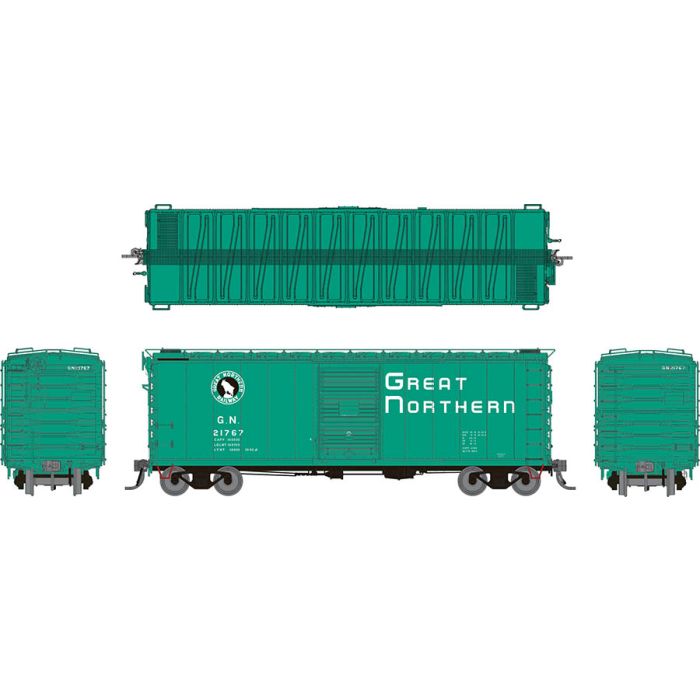 Rapido Trains 155003A HO Scale 40' Boxcar Great Northern "Glacier Green  with  Early IDNE" GN #s Vary