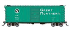 Rapido Trains 155003A HO Scale 40' Boxcar Great Northern "Glacier Green  with  Early IDNE" GN #s Vary