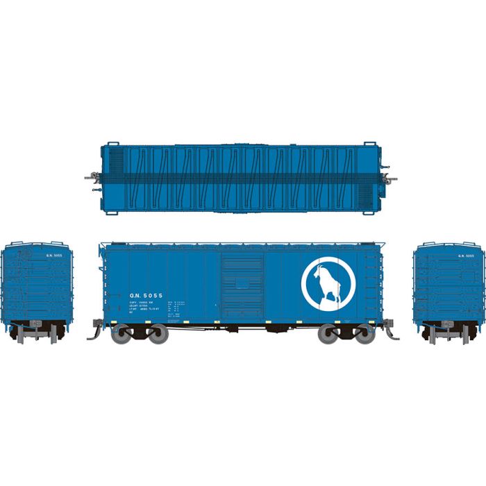 Rapido Trains 155007A HO Scale 40' Boxcar Great Northern "Big Sky Blue  with  Late IDNE" GN #s Vary