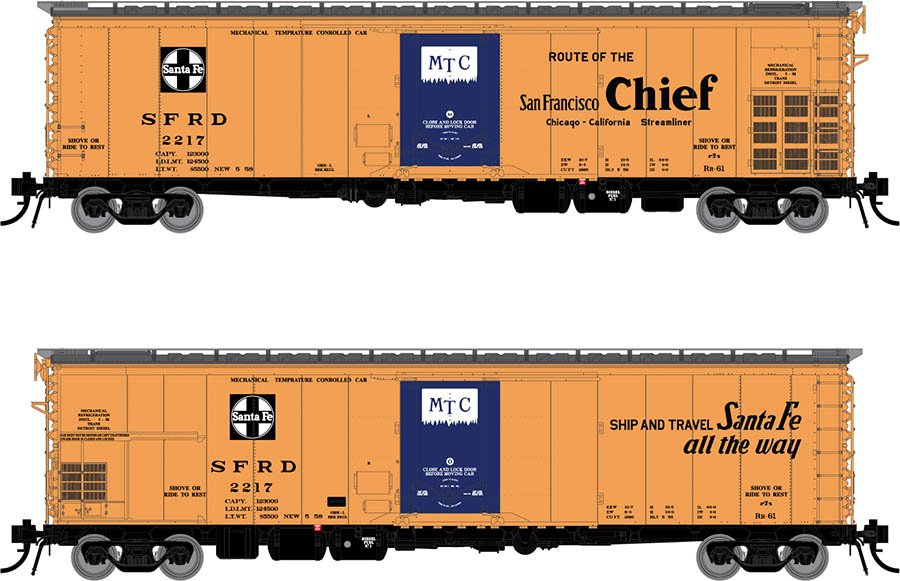Rapido Trains 156009A HO Scale RR-61 Reefer Santa Fe San Francisco Chief SFRD # Varies