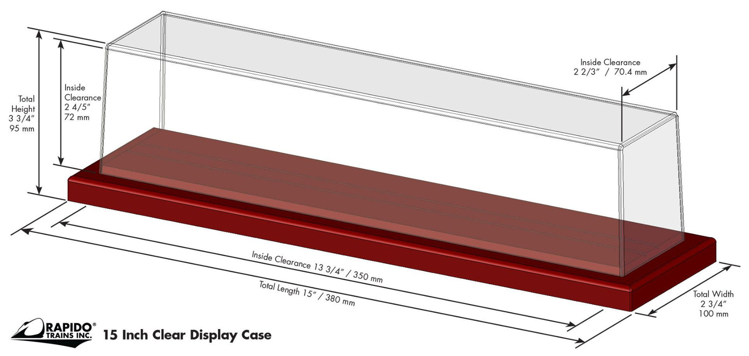 Rapido Trains 320511 Clear 15" Display Case with Wood Base for Model Trains