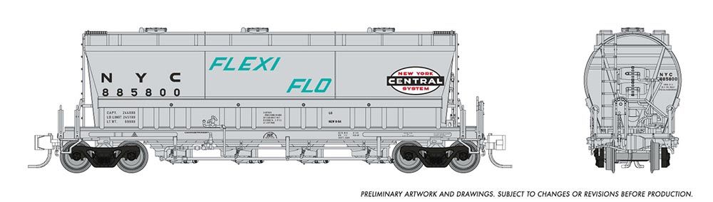 Rapido Trains 533002A N Scale PD3500 Flexi Flo Covered Hopper New York Central (Early) NYC # Varies