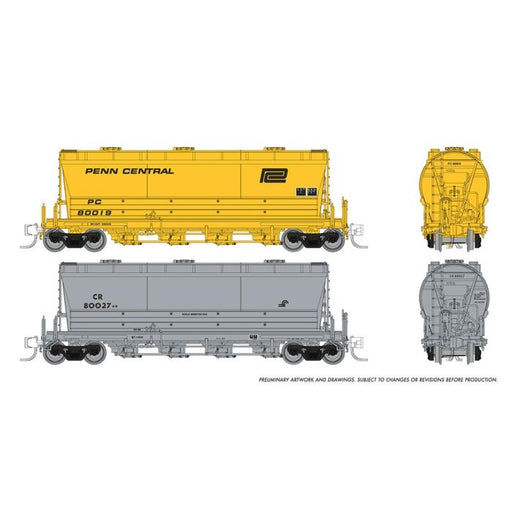 Rapido Trains 533009 N Scale PD3500 Flexi Flo Covered Hopper PC / CR Scale Test Cars 2 Pack