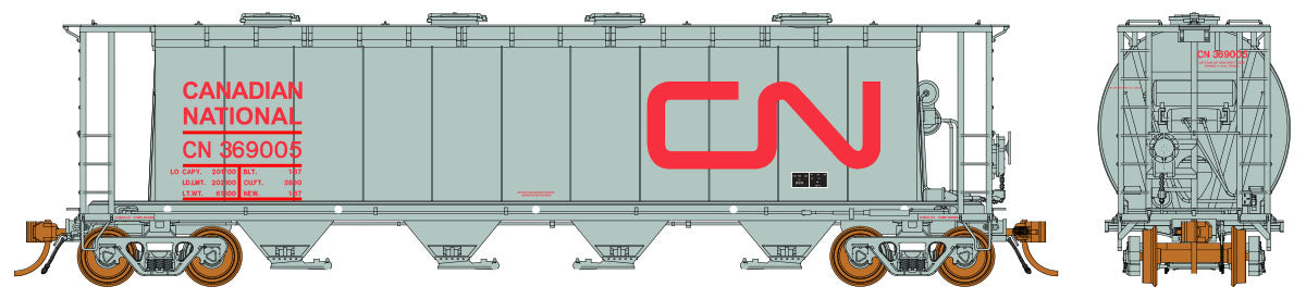 Rapido Trains 127001 HO Scale 3800 Cylindrical Hopper Canadian National with Red CN Car # Varies