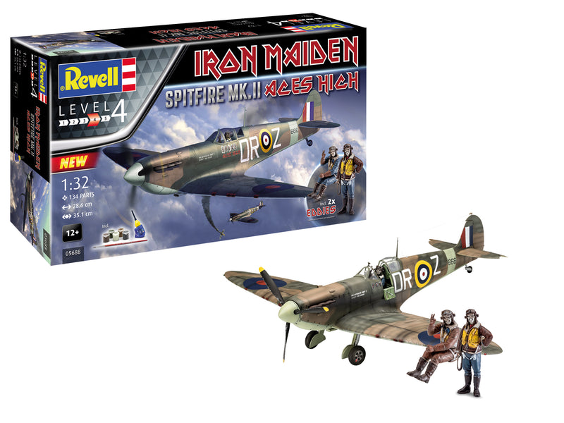 Revell 05688 1/32 Spitfire MkII Aces High Iron Maiden Fighter Plane with Figures Model Kit