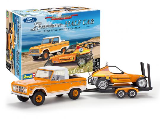 Revell-MONOGRAM 7228 1/25 Bronco Half Cab Truck with Dune Buggy and Trailer Kit