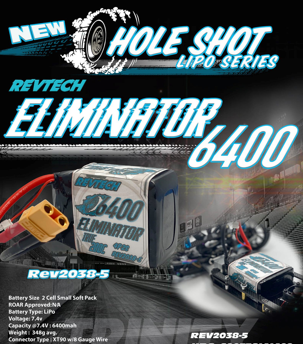 Revtech Ignition Revtech TRIREV2038-5 Hole Shot 2S 7.4V 6400mah 200C Eliminator LiPo Dr ...