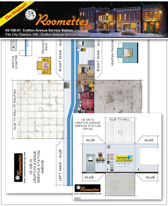 Roomettes 02-108-01 HO Scale Crafton's Ave Service Station Interior Kit (Fits City Classics 108)