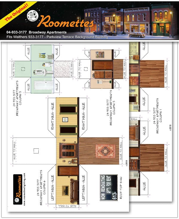 Roomettes 04-933-3177 HO Scale Broadway Apartments Interior Kit (Fits Walthers 933-3177)