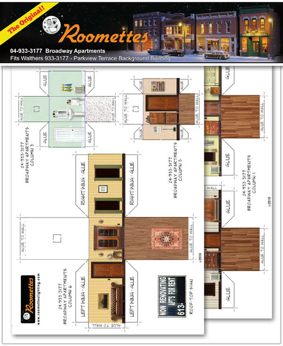Roomettes 04-933-3177 HO Scale Broadway Apartments Interior Kit (Fits Walthers 933-3177)