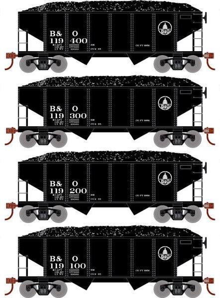 Roundhouse 1023 HO Scale 34' Ribbed Hopper Baltimore & Ohio B&O 4 Pack #1