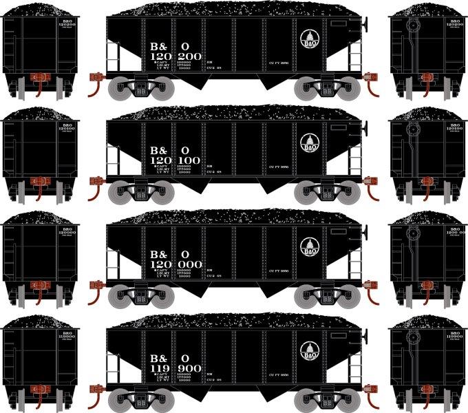Roundhouse 1024 HO Scale 34' Ribbed Hopper Baltimore & Ohio B&O 4 Pack #2