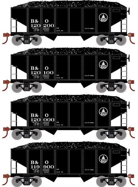Roundhouse 1024 HO Scale 34' Ribbed Hopper Baltimore & Ohio B&O 4 Pack #2