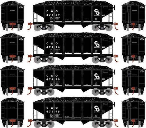 Roundhouse 1045 HO Scale 34' Ribbed Hopper Chesapeake & Ohio C&O 4 Pack #1