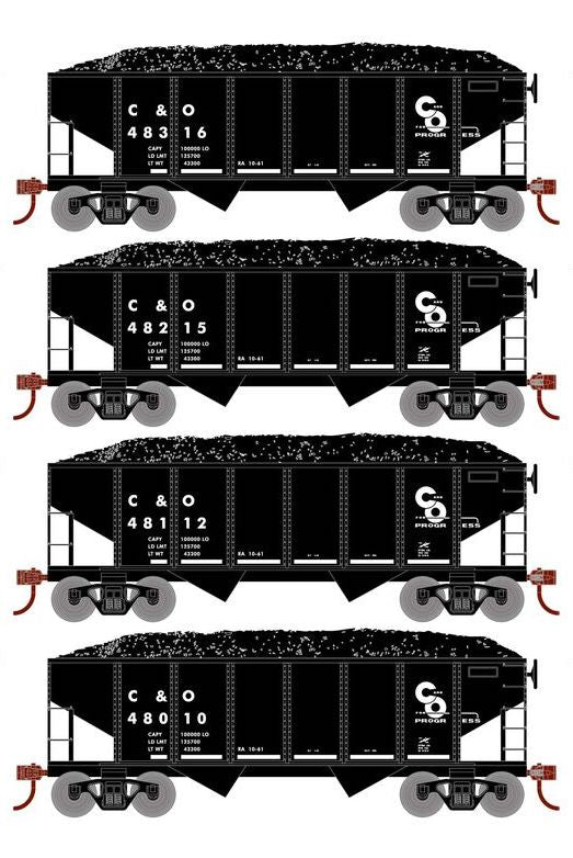 Roundhouse 1046 HO Scale 34' Ribbed Hopper Chesapeake & Ohio C&O 4 Pack #2
