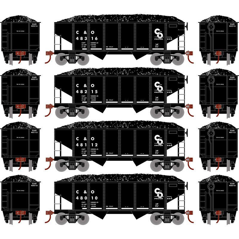 Roundhouse 1046 HO Scale 34' Ribbed Hopper Chesapeake & Ohio C&O 4 Pack #2