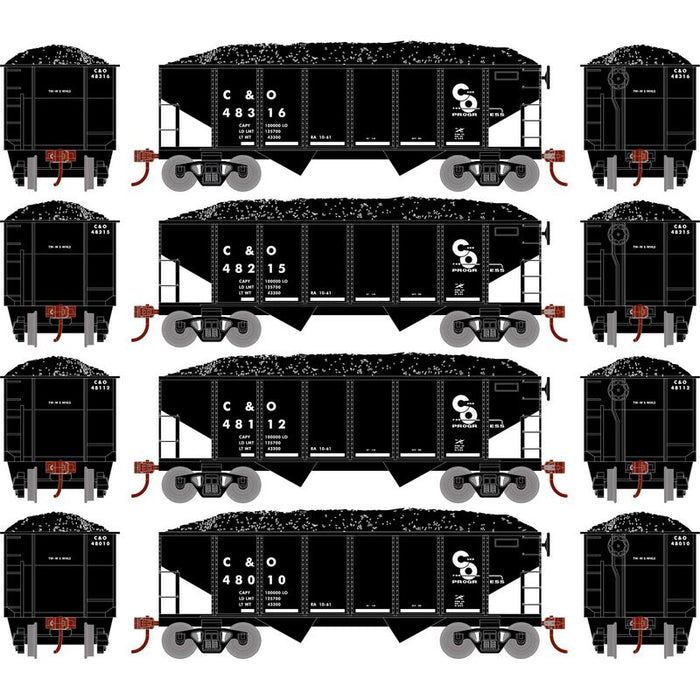 Roundhouse 1046 HO Scale 34' Ribbed Hopper Chesapeake & Ohio C&O 4 Pack #2