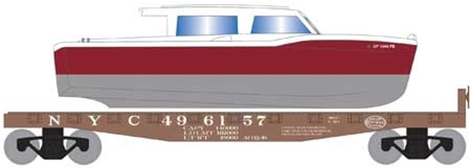 Roundhouse 1050 HO Scale 40' Flatcar with White Boat New York Central NYC 496000