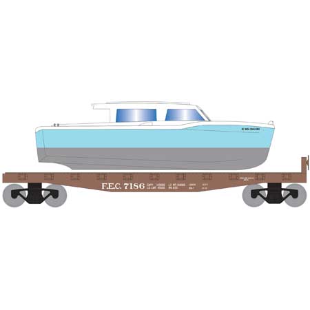 Roundhouse 1053 HO Scale 40' Flatcar with Blue Boat New FEC 7186