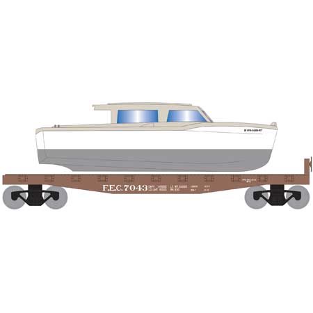 Roundhouse 1055 HO Scale 40' Flatcar with White Boat New FEC 7043