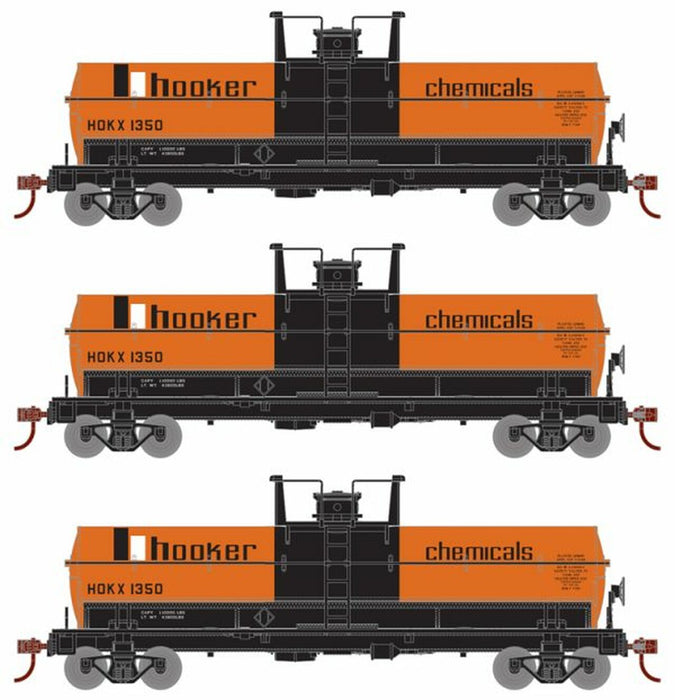 Roundhouse 1125 HO Scale Chemical Tank Car Hooker HOKX 3 Pack