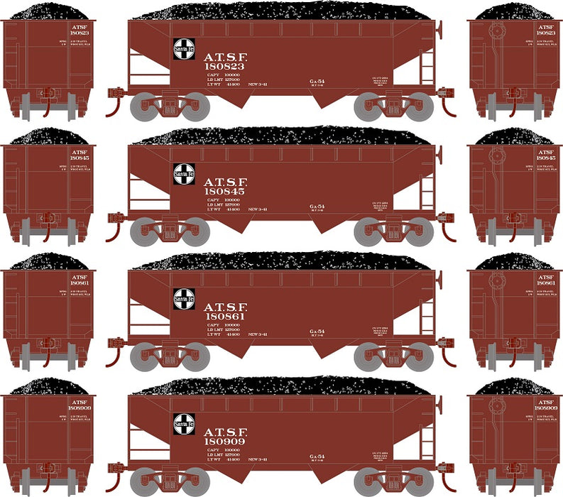 Roundhouse 1280 HO Scale 34' Offset Open Hopper Santa Fe ATSF 4 Pack #1