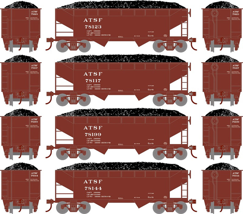 Roundhouse 1281 HO Scale 34' Offset Open Hopper Santa Fe ATSF 4 Pack #2