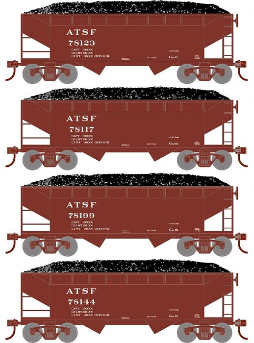 Roundhouse 1281 HO Scale 34' Offset Open Hopper Santa Fe ATSF 4 Pack #2