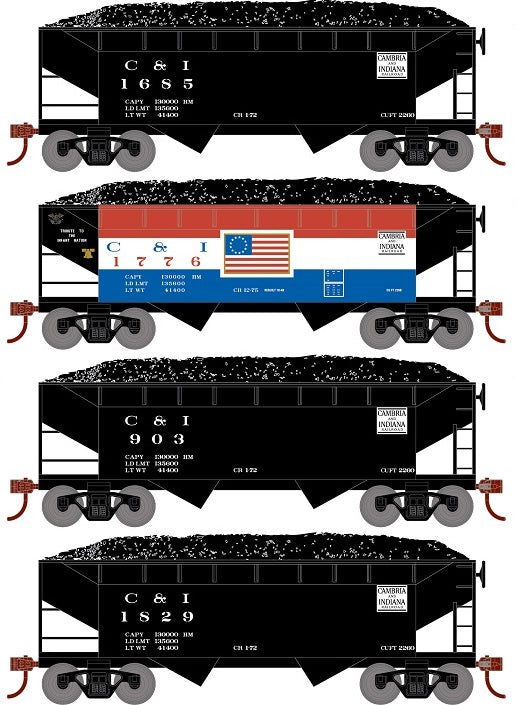 Roundhouse 1283 HO Scale 34' Offset Open Hopper Cambria & Indiana C&I 4 Pack #1