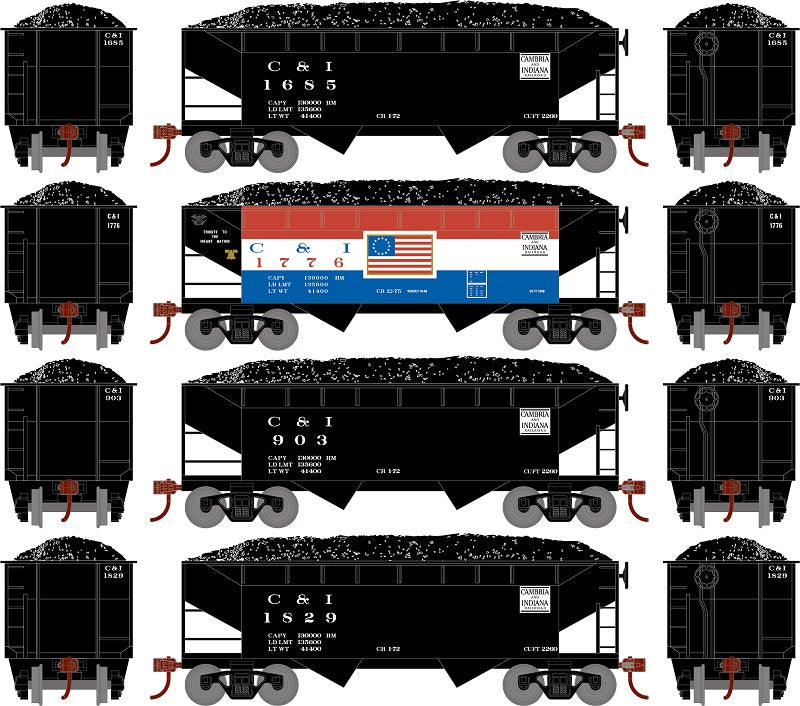 Roundhouse 1283 HO Scale 34' Offset Open Hopper Cambria & Indiana C&I 4 Pack #1