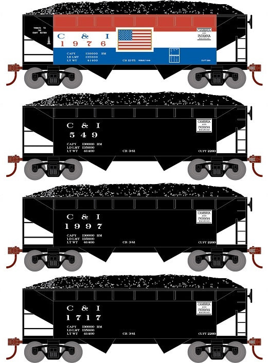 Roundhouse 1284 HO Scale 34' Offset Open Hopper Cambria & Indiana C&I 4 Pack #2