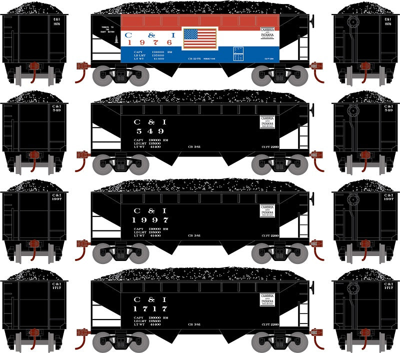 Roundhouse 1284 HO Scale 34' Offset Open Hopper Cambria & Indiana C&I 4 Pack #2