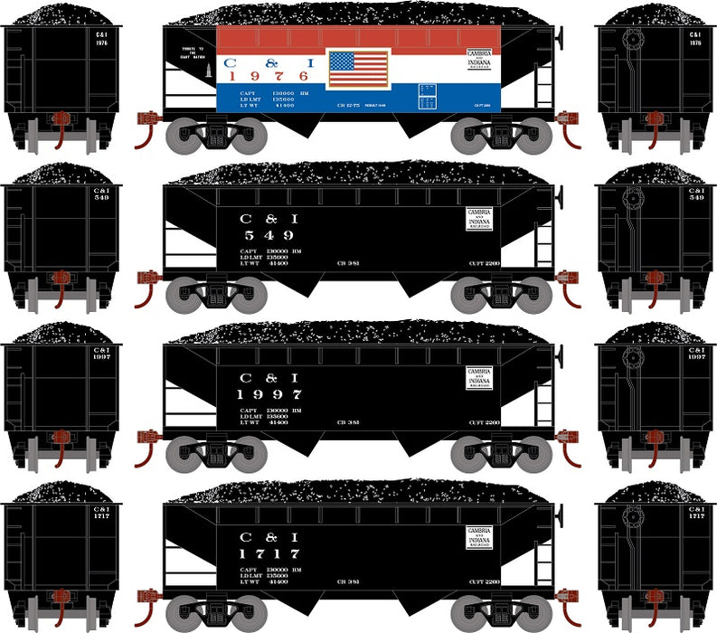 Roundhouse 1284 HO Scale 34' Offset Open Hopper Cambria & Indiana C&I 4 Pack #2