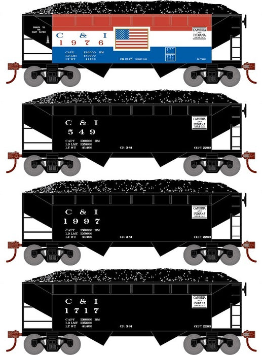 Roundhouse 1284 HO Scale 34' Offset Open Hopper Cambria & Indiana C&I 4 Pack #2