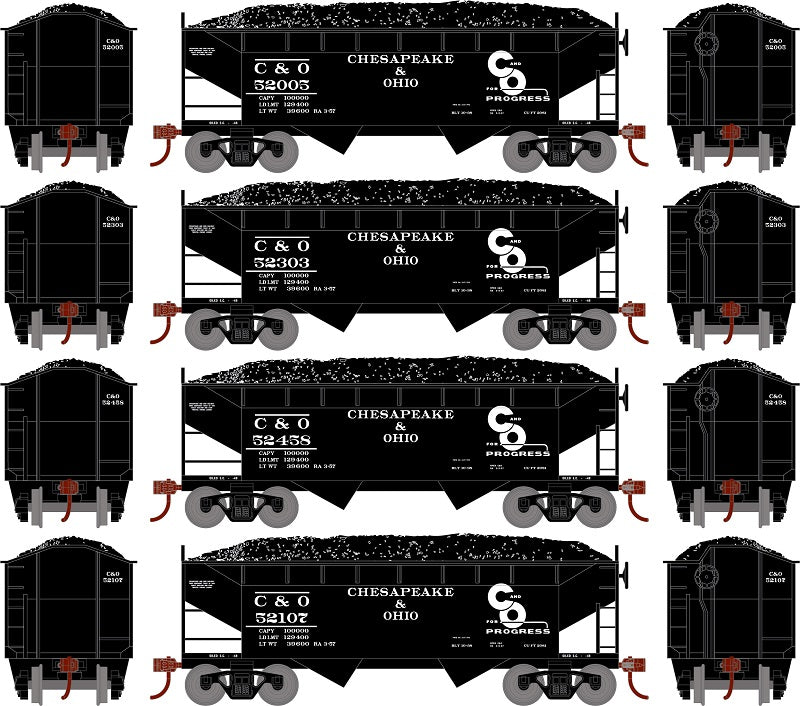 Roundhouse 1286 HO Scale 34' Offset Open Hopper Chesapeake & Ohio C&O 4 Pack #1