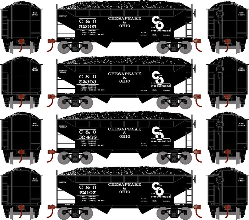 Roundhouse 1286 HO Scale 34' Offset Open Hopper Chesapeake & Ohio C&O 4 Pack #1
