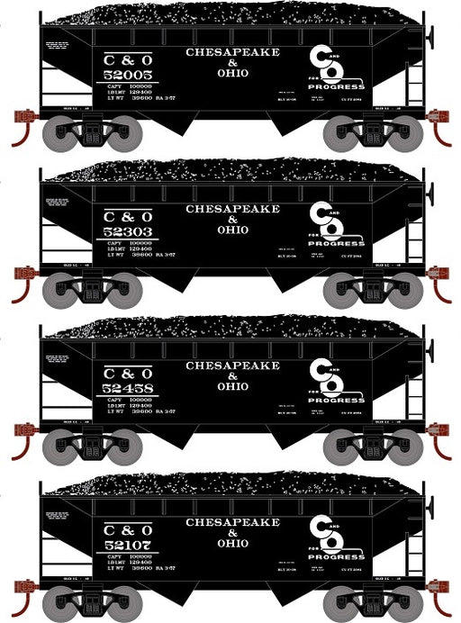 Roundhouse 1286 HO Scale 34' Offset Open Hopper Chesapeake & Ohio C&O 4 Pack #1