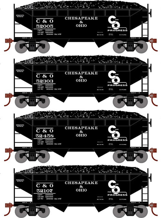Roundhouse 1286 HO Scale 34' Offset Open Hopper Chesapeake & Ohio C&O 4 Pack #1