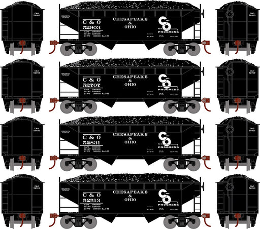 Roundhouse 1287 HO Scale 34' Offset Open Hopper Chesapeake & Ohio C&O 4 Pack #2