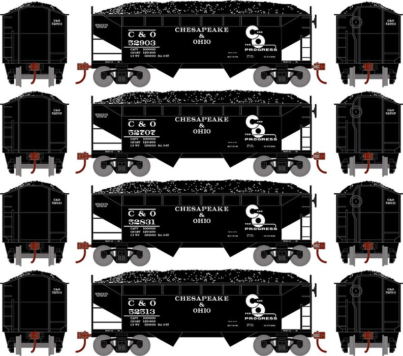 Roundhouse 1287 HO Scale 34' Offset Open Hopper Chesapeake & Ohio C&O 4 Pack #2