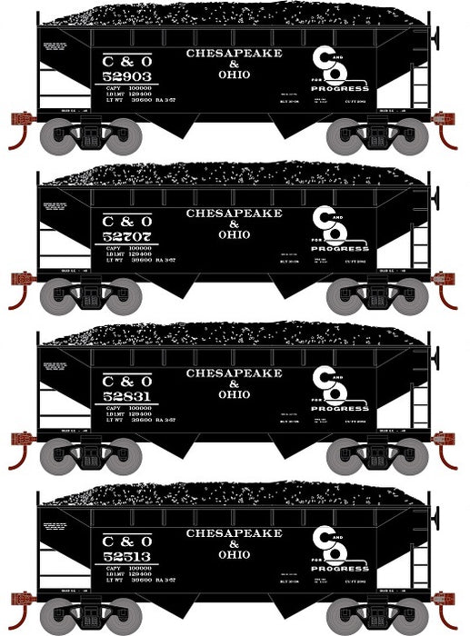 Roundhouse 1287 HO Scale 34' Offset Open Hopper Chesapeake & Ohio C&O 4 Pack #2