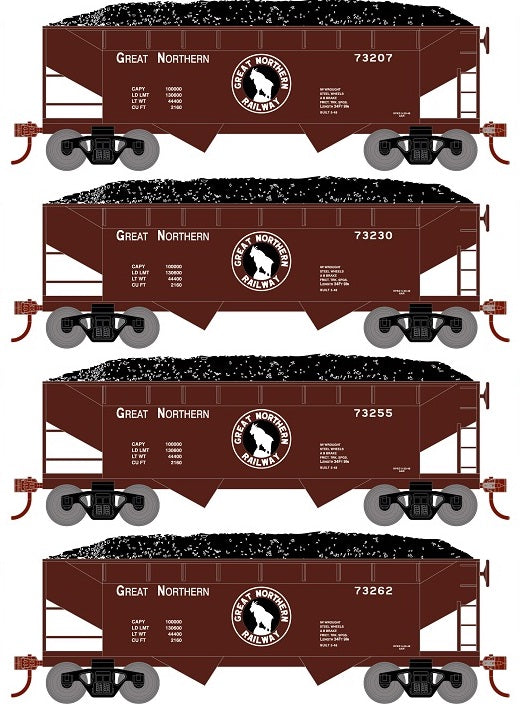 Roundhouse 1289 HO Scale 34' Offset Open Hopper Great Northern GN 4 Pack #1
