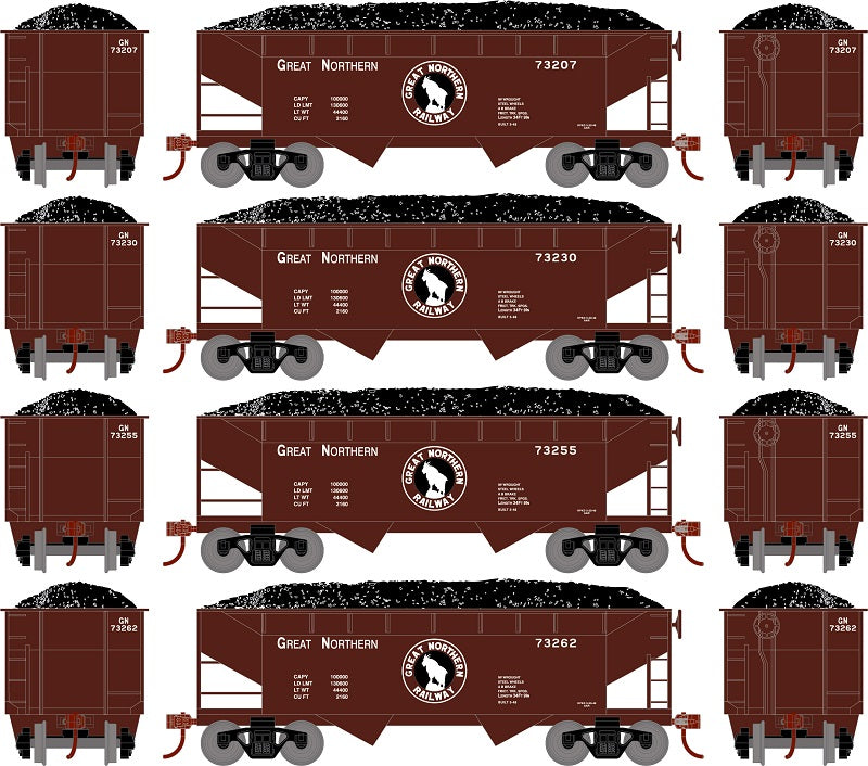 Roundhouse 1289 HO Scale 34' Offset Open Hopper Great Northern GN 4 Pack #1