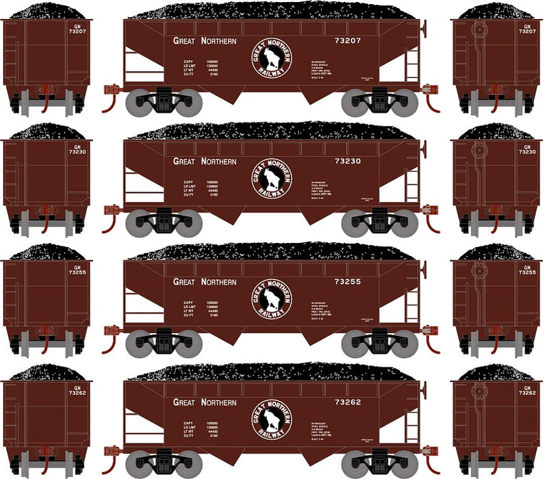 Roundhouse 1289 HO Scale 34' Offset Open Hopper Great Northern GN 4 Pack #1
