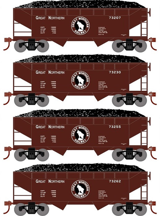 Roundhouse 1289 HO Scale 34' Offset Open Hopper Great Northern GN 4 Pack #1