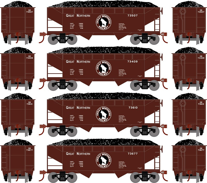 Roundhouse 1290 HO Scale 34' Offset Open Hopper Great Northern GN 4 Pack #2