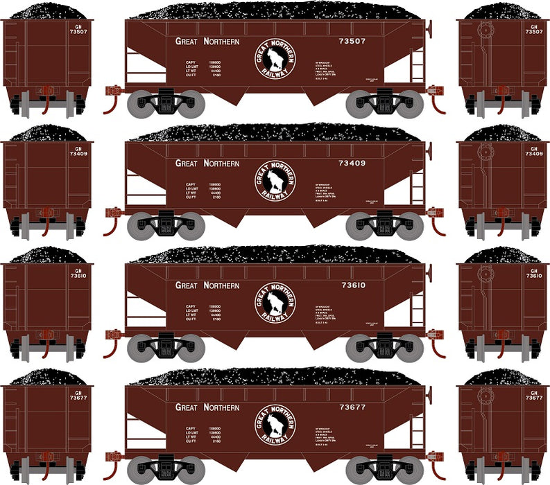 Roundhouse 1290 HO Scale 34' Offset Open Hopper Great Northern GN 4 Pack #2