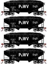Roundhouse 1292 HO Scale 34' Offset Open Hopper Pittsburgh & West Virginia P&WV 4 Pack #1