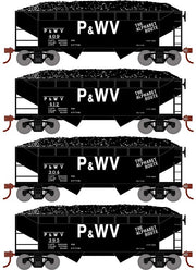 Roundhouse 1293 HO Scale 34' Offset Open Hopper Pittsburgh & West Virginia P&WV 4 Pack #2